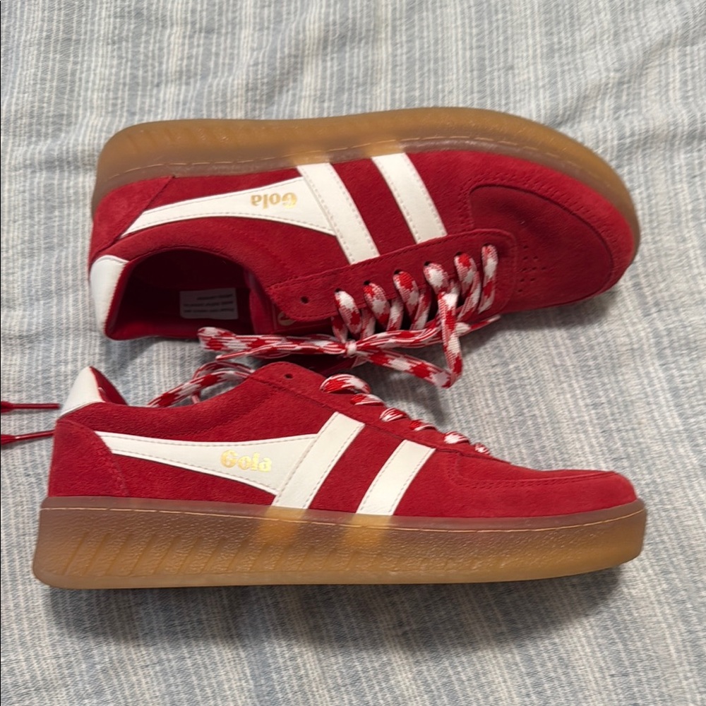 Gola Red Suede Sneakers with White Stripes